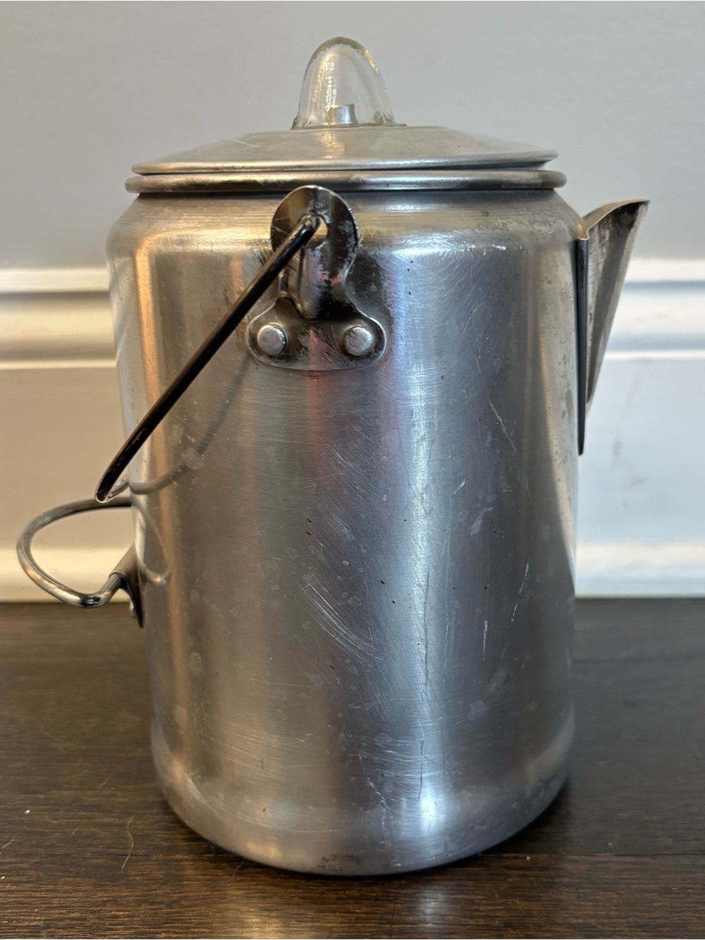 Vtg Coleman 9 cup Aluminum Stove Top Camp Fire Percolator Coffee Pot